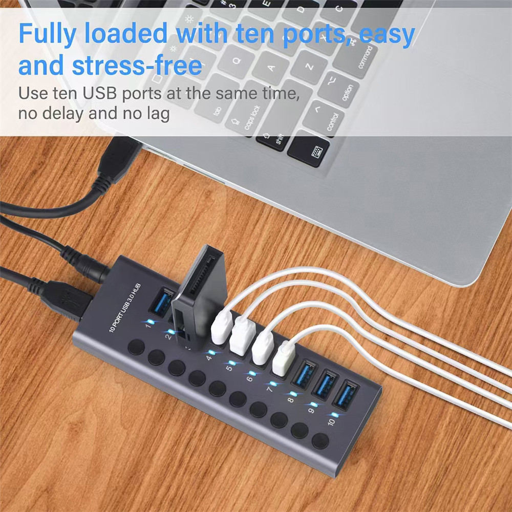 USB 3.0 Hub Socket Switch 10 Port Concentrator Multi-tap Multi-ports Docking Station Charger Multiple Power Supply Multicontacto. 