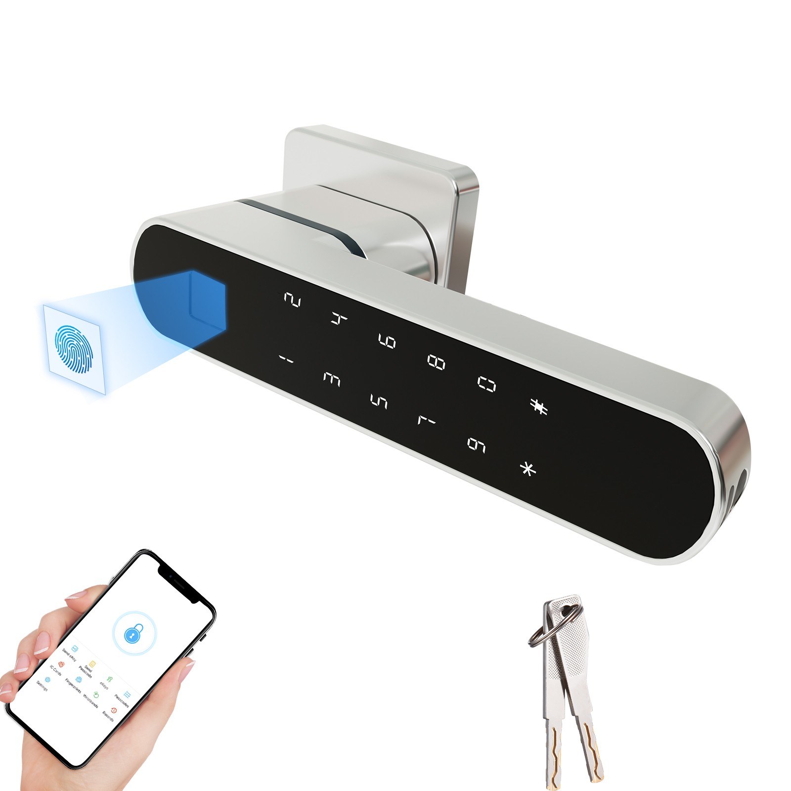 Smart door lock four in one keyless access to Tuya APP control - silver
