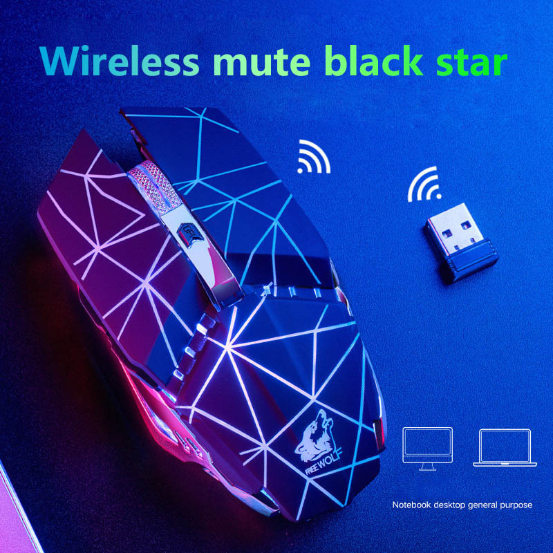 Free Wolf X11 2.4GHz Wireless Mouse rechargeable luminous mechanical gaming mouse Wireless Computer Mouse hot sell. 