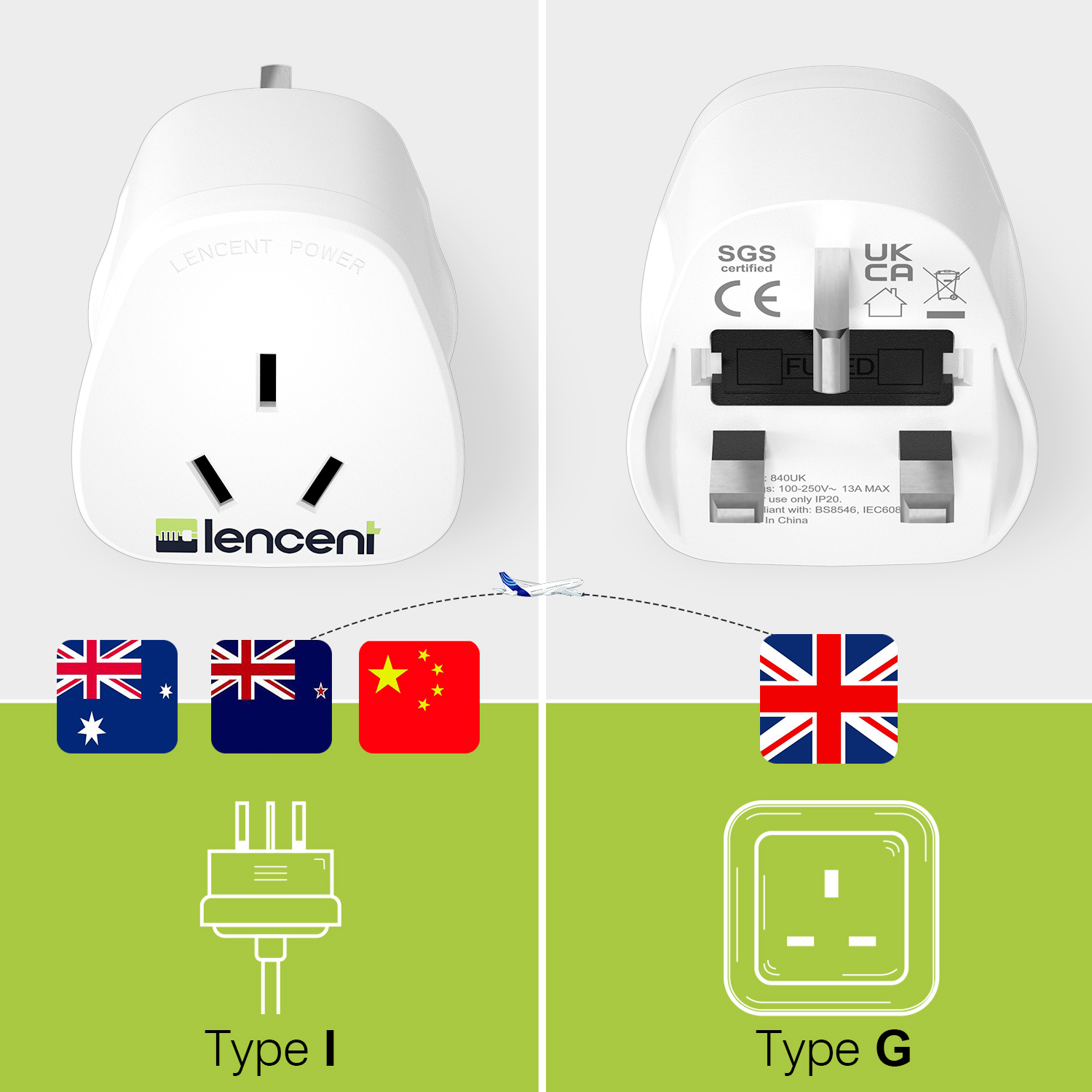 LENCENT 2X AU to UK Plug Adapter, Grounded Australian Visitors Travel Converter, Converts All Type I Plugs from UK Ireland Britain Scotland and More (Type G). 