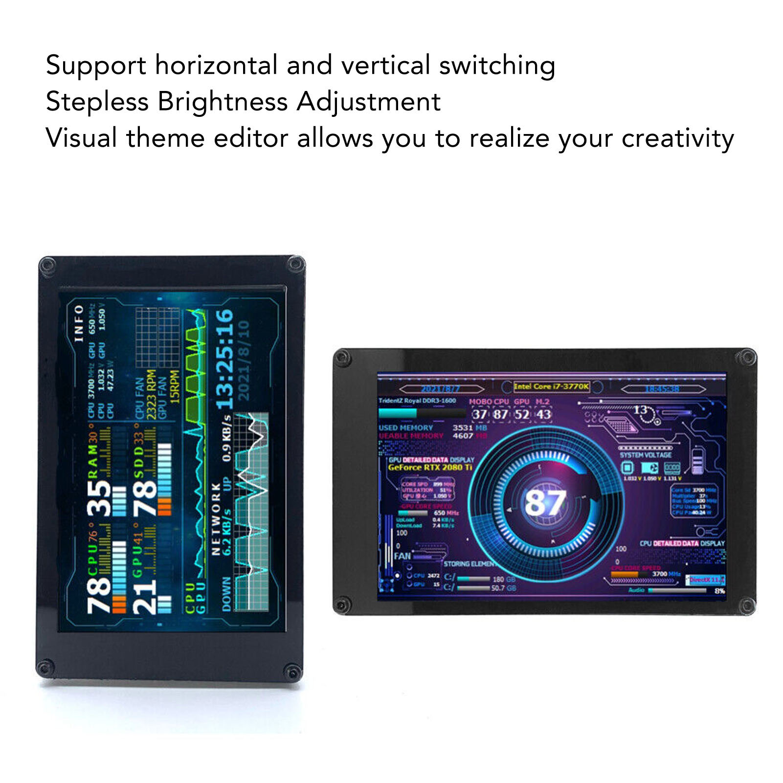 PC Temperature Display, Customizable Layout 3.5 Inch Computer Temp Monitor for Desktop. 