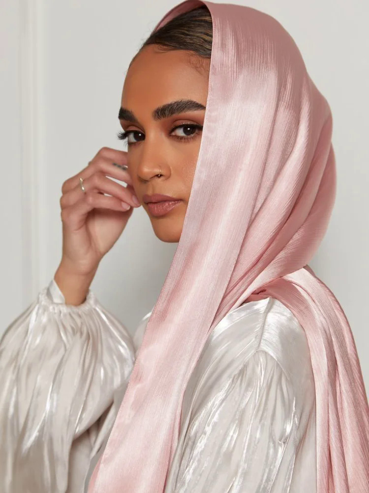 Pleated Crinkled Satin Hijab Scarf Medina Silk Scarves Solid Color Shawls Headband Scarf Wrap Muslim Women Veil. Turban Hijabs. 