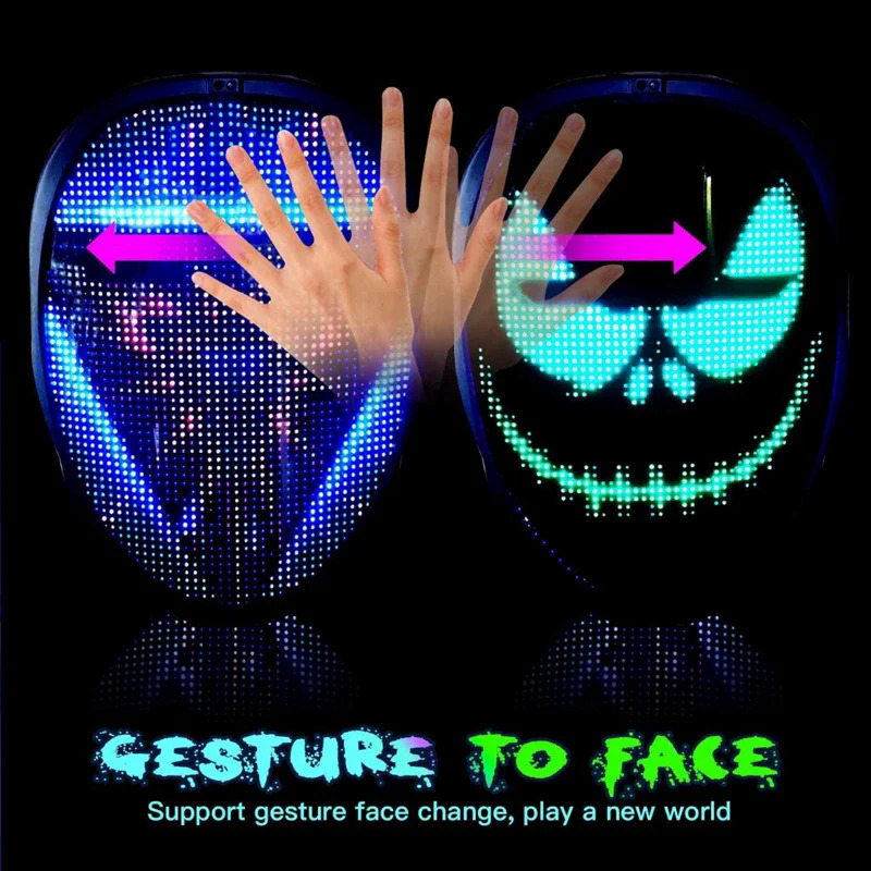 Halloween LED Display Programmable Mask LED Bluetooth RGB Light Up Party DIY Photo Editing Animated Text Prank Concert Mask. 