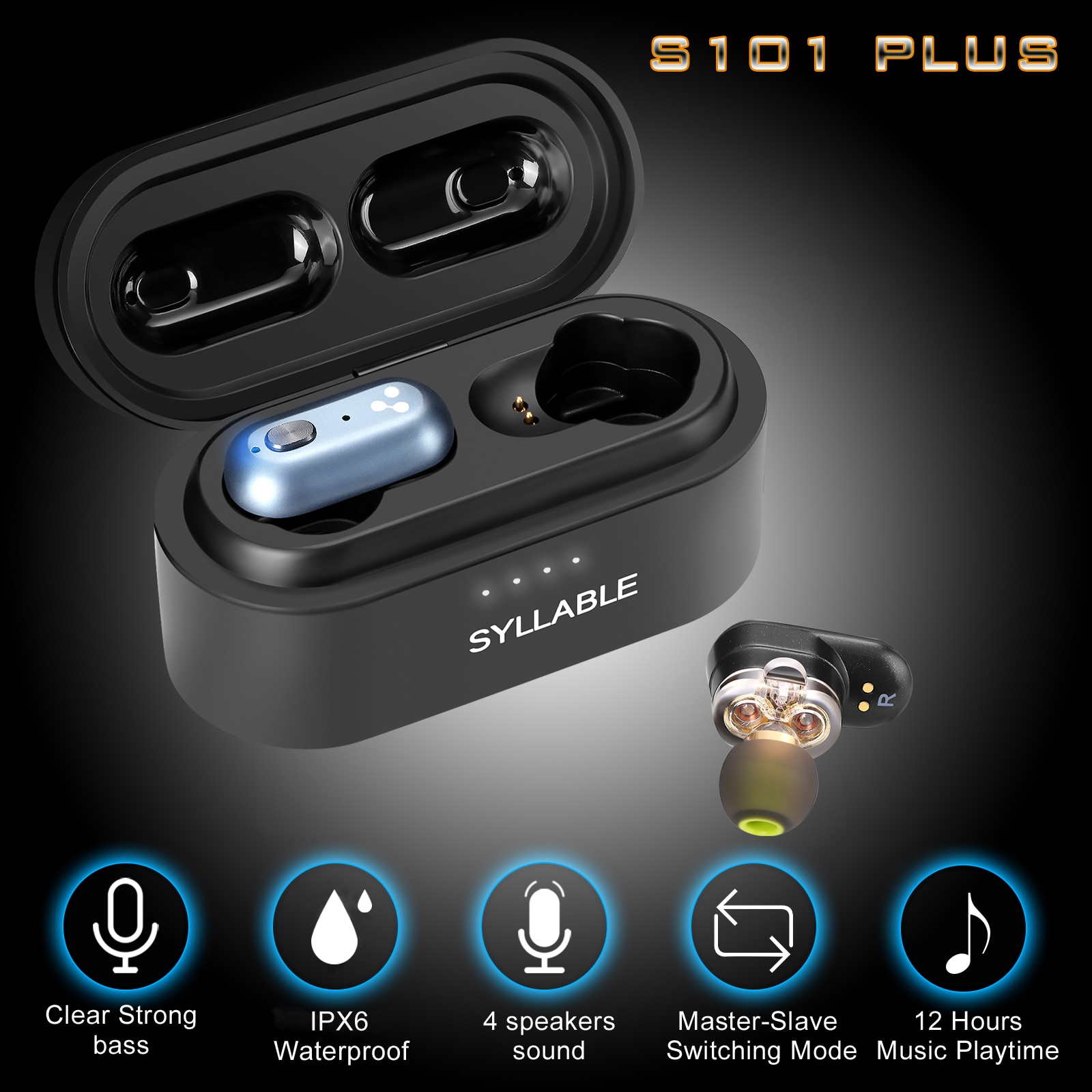 Original SYLLABLE S101 Plus TWS of QCC3040 Chip SYLLABLE Earphones 12 hours True Wireless Stereo Earbuds S101 plus Headset. 