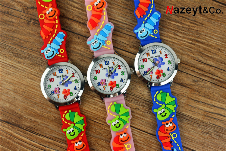 Children's Simplicity Flower Luminous Pointer Quartz Watch 3D Bug Pattern Strap Silicone Watch
