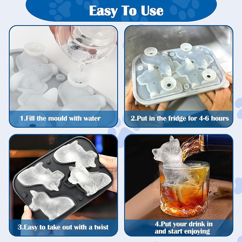 Bear Ice Cube Trays Corgi Shape Ice Cube Mold Silicone Ice Mold Fun Shapes 4-Hole Reusable Ice Cube Tray Gifts For Corgi Lovers. 
