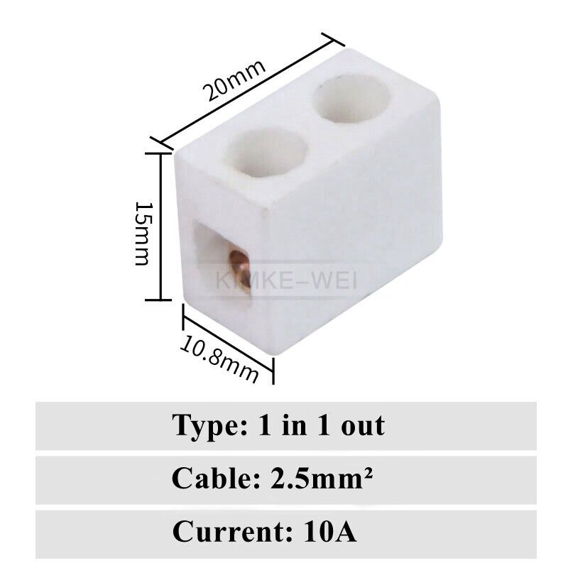 CERAMIC CONNECTOR HIGH TEMPERATURE in Multi-size 1 in 1 out or 2 in 2 out or 3 in 3 out 5 or 10A. 