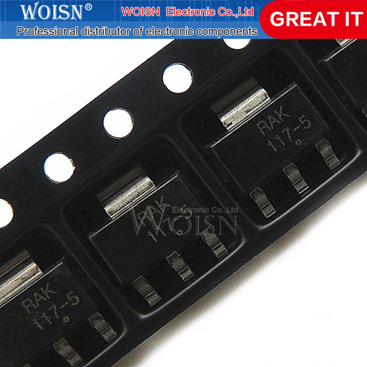 5pcs NCP1117ST50T3G Silk screening:1117-5 SOT-223