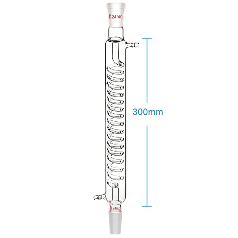 Borosilicate Glass Condenser with 24/40 Fitting 300mm Jacket Length Laboratory Glass Condenser Serpentine Condenser Tube Easy Install Easy to Use. 