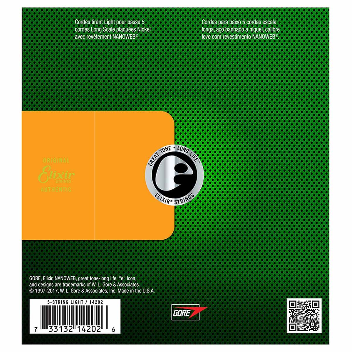 ELIXIR 45-130 LIGHT NANOWEB 5-STRING FOR BASS GUITAR (CHINESE). 