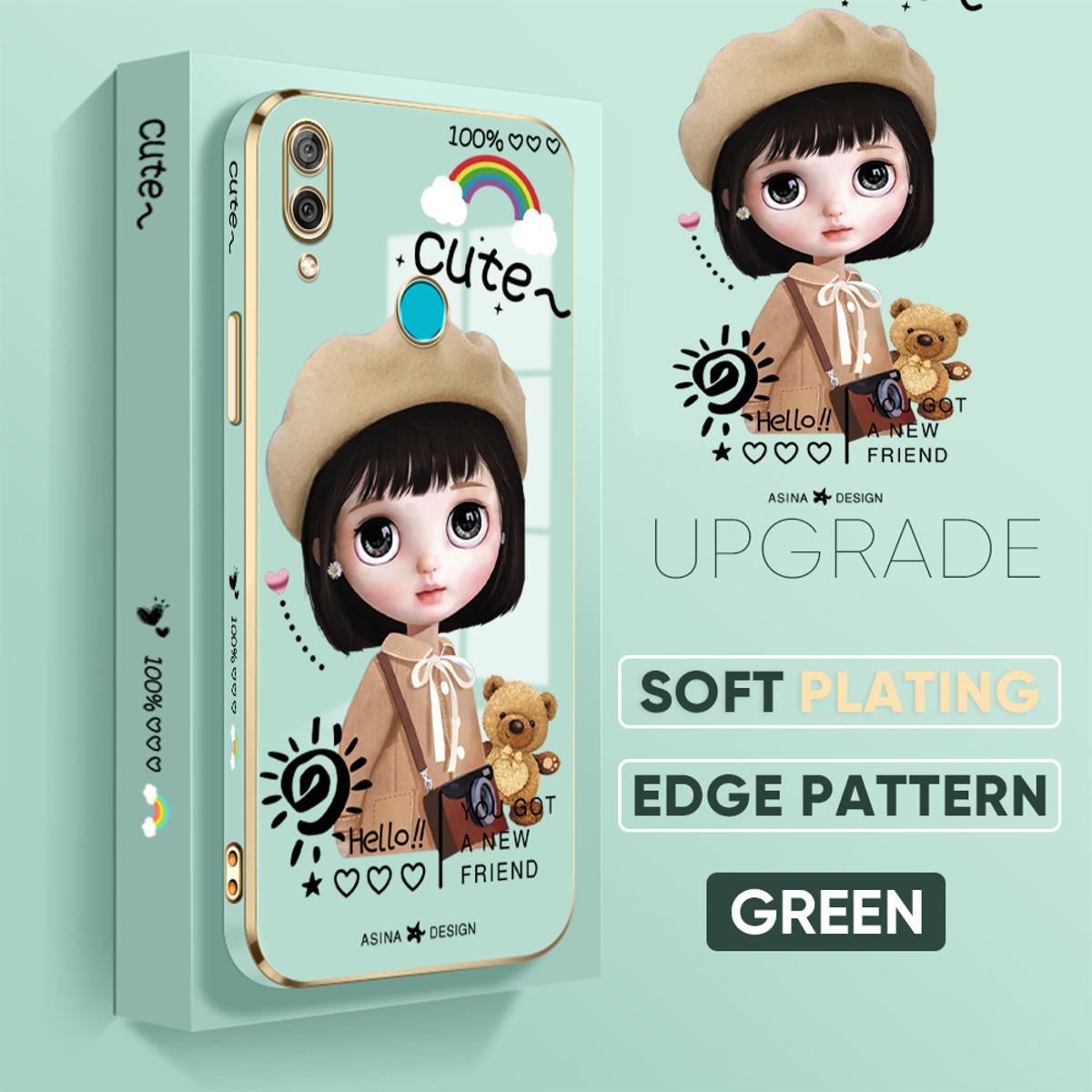 TA for Huawei Y7 2019 Y7 Prime 2019 Back Cover + Free Lanyard Satchel Girl Luxury 6D Plating Case Side Pattern Soft Silicone Square Phone Cases