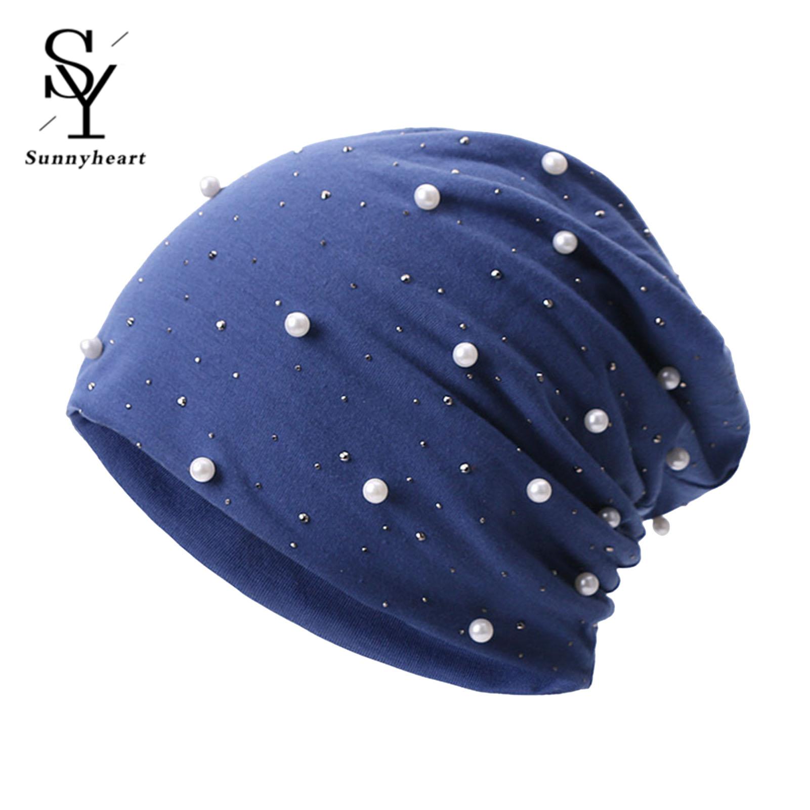Sunnyheart Lady Beanie Hat Faux Pearl Decor Brimless Lady Beanie Hat