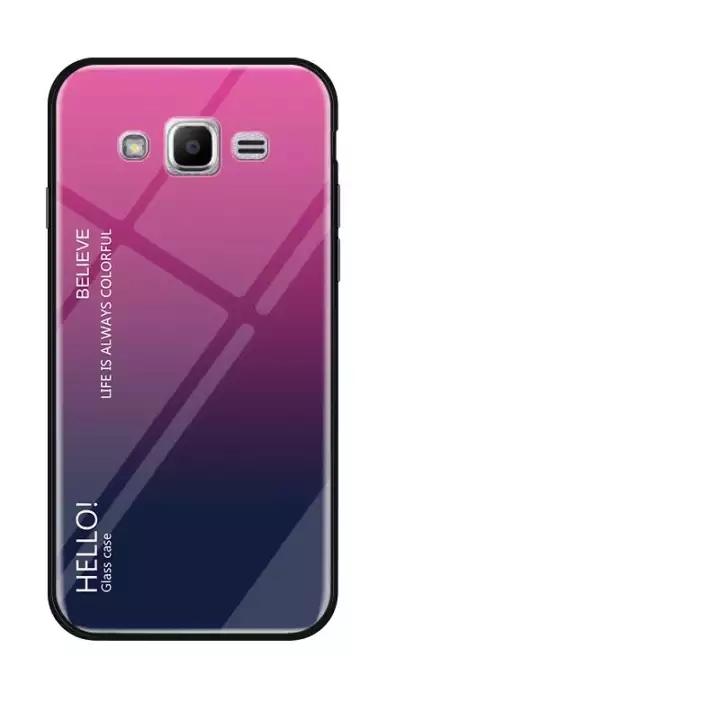 Gradient Color Tempered Glass Casing Protective Case Back Cover Soft TPU Bumper Case For Samsung Galaxy J1 (2016) / J120 Case. 
