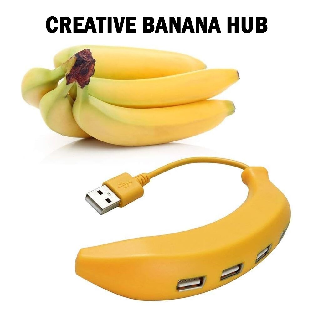 RUNBERRY Adorable Funny Banana Shape Design USB 2.0 4 Port Hub, Portable Creative Extender, Suitable for PC Mac Laptop. 