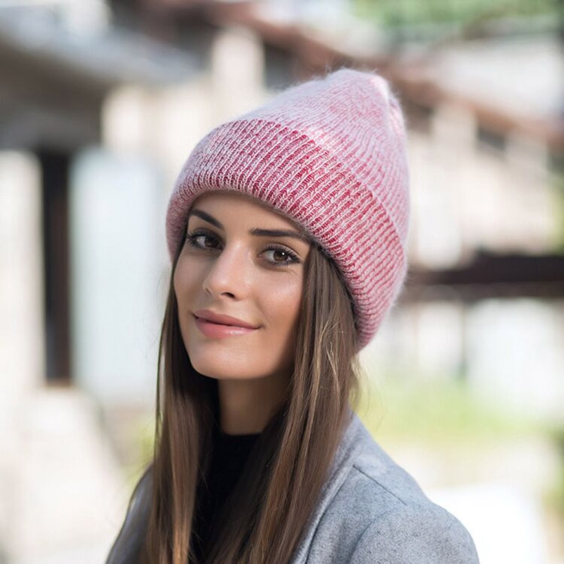 【happy one】Winter for Women Rabbit Cashmere Beanies Warm Vogue Ladies Hat Female Beanie Hats. 