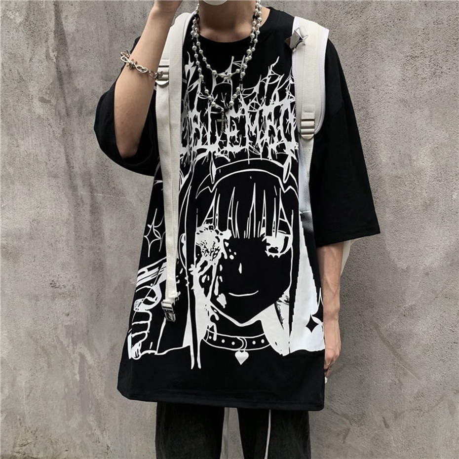 Thalasi Black Anime Oversized T-shirt for Men & Boys - Anime printed half  sleeves cotton oversized tees for men&boys