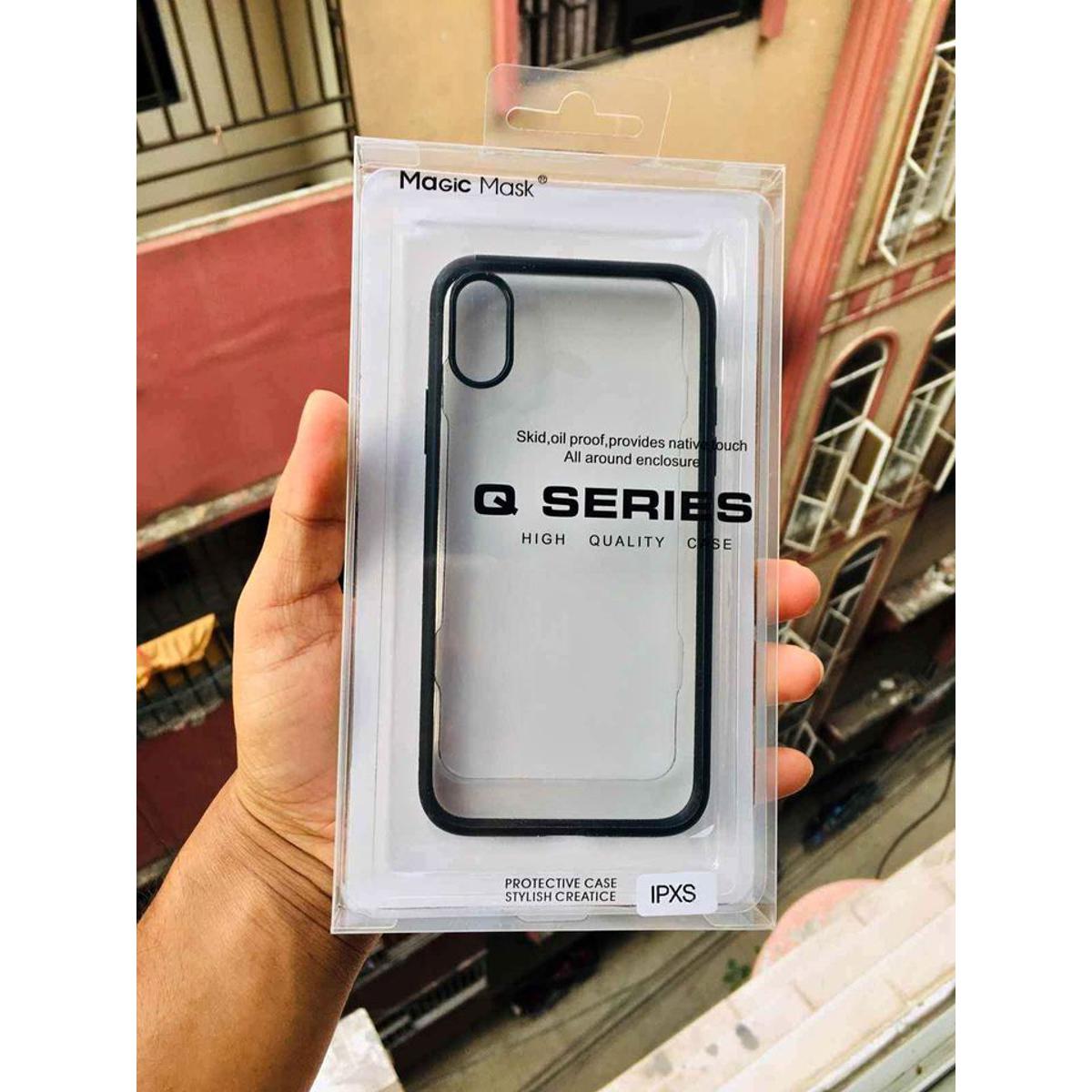Q Series Magic Mask Case For iPhone 6 7 8 Plus X Xr Xs Max, 11 Pro Max, 12 Pro Max, 13 Pro Max, 14 Pro Max, 15 Pro Max, 16 Pro Max Transparent Black Shockproof Camera Protective Premium Quality Back Cover. 