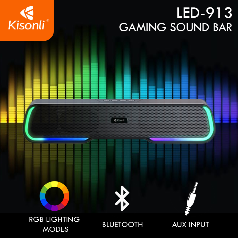 Bluetooth Speaker Soundbar Kisonli LED-913 RGB Gaming Soundbar - Portable Soundbar with RGB Lighting - Elevate Your Audio Experience and Gaming