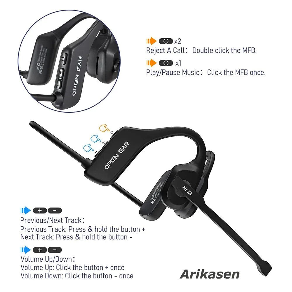 Open-Ear Headphones with Noise-Canceling Microphone Boom Bluetooth Wireless Headset for Office Commercial Use Work Learning Run. 