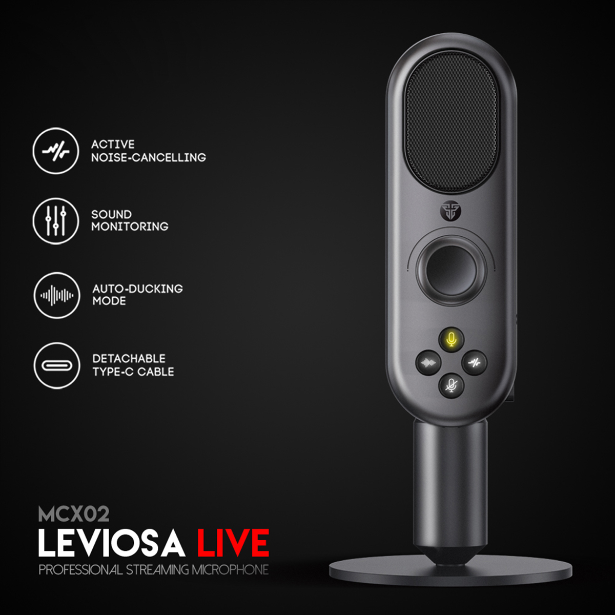 FANTECH LEVIOSA MCX02 Live Streaming USB Microphone For Gaming Streaming With Pop Filter Shock Mount & Gain Control
