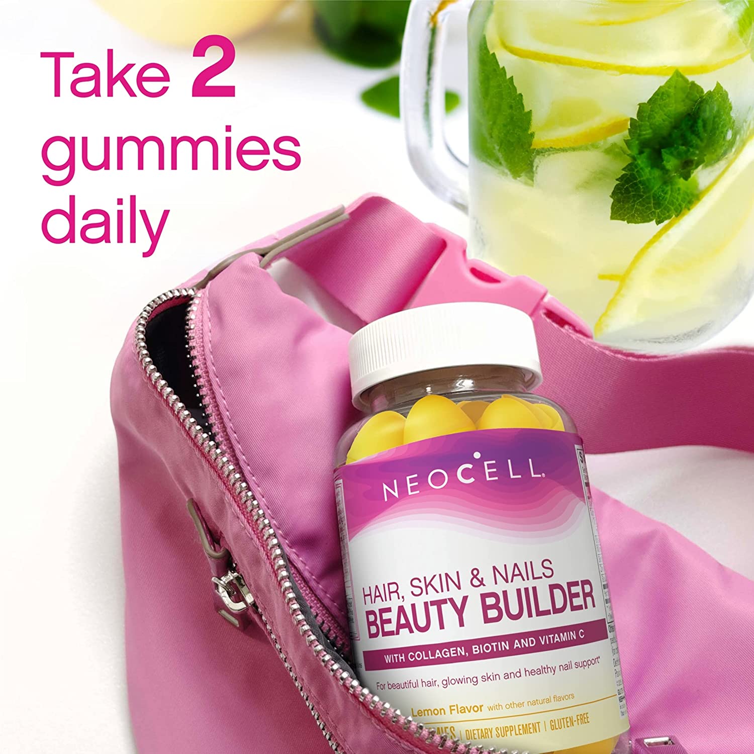 NeoCell Collagen, Vitamin C & Biotin Supplement, Beauty Builder - Support for Hair, Skin & Nails, Collagen Type 1 and 3, Lemon Flavor, 60 Gummies. 