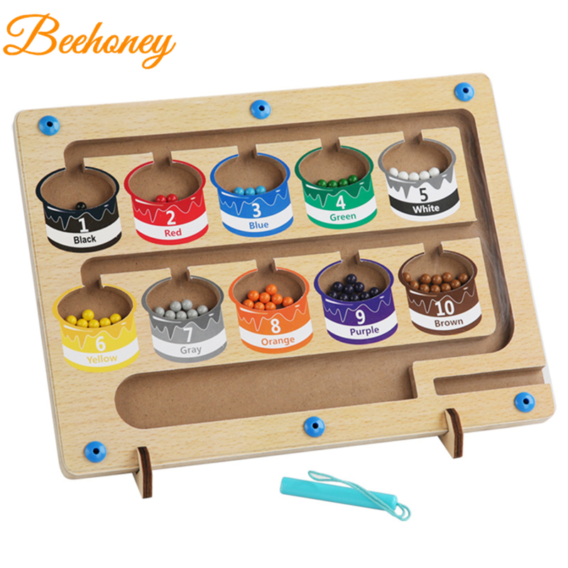 Magnetic Color Number Maze Wooden Color Matching Counting Puzzle Board Concentration Training Educational Toys. 