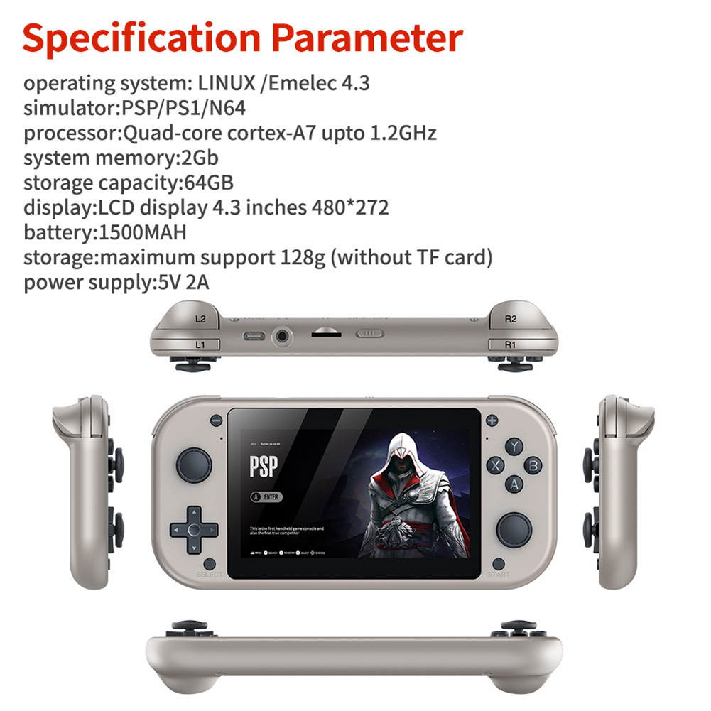 Qiunery 4.3 Inch Video Game Console With Built In 20000+ Games Games 1500MAH Battery Game Console 4K HD Video Nostalgic Game Controller 3D Joystick Console For Kids Men Women. 