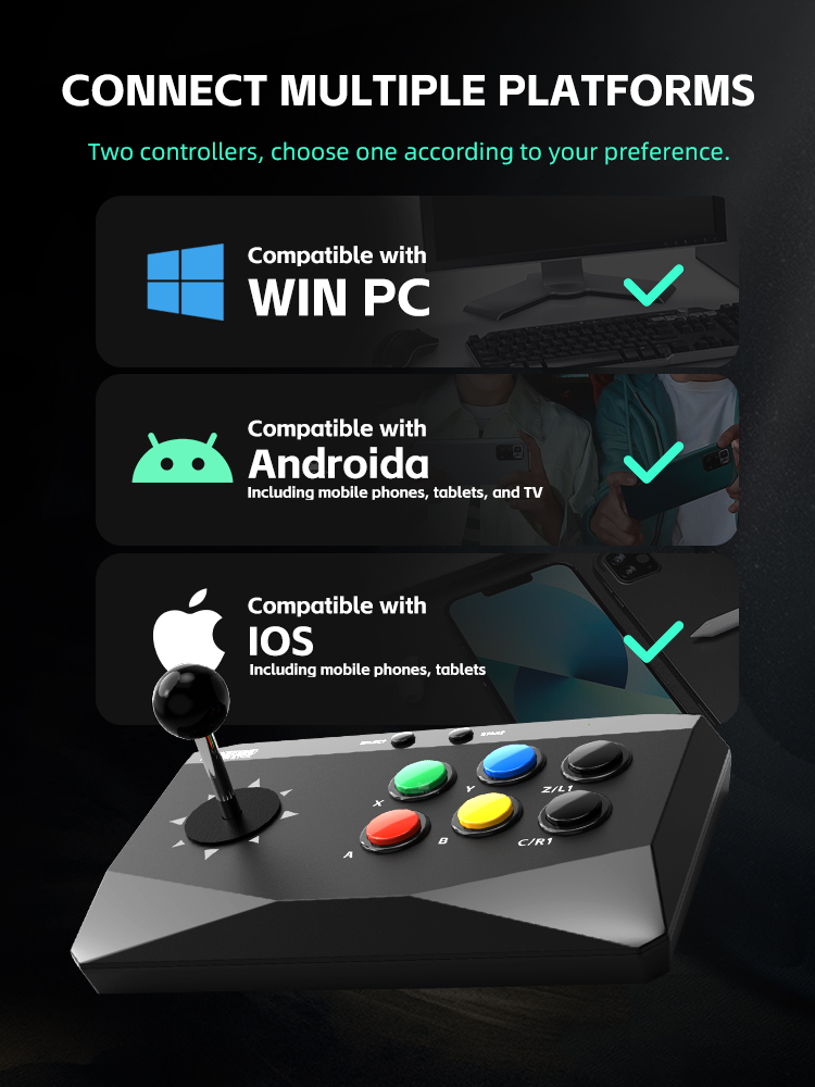 DATA FROG Y3 Arcade Retro Video Game Stick with Joystick Wireless Controller for Street Fighter Gaming Arcade Station. 