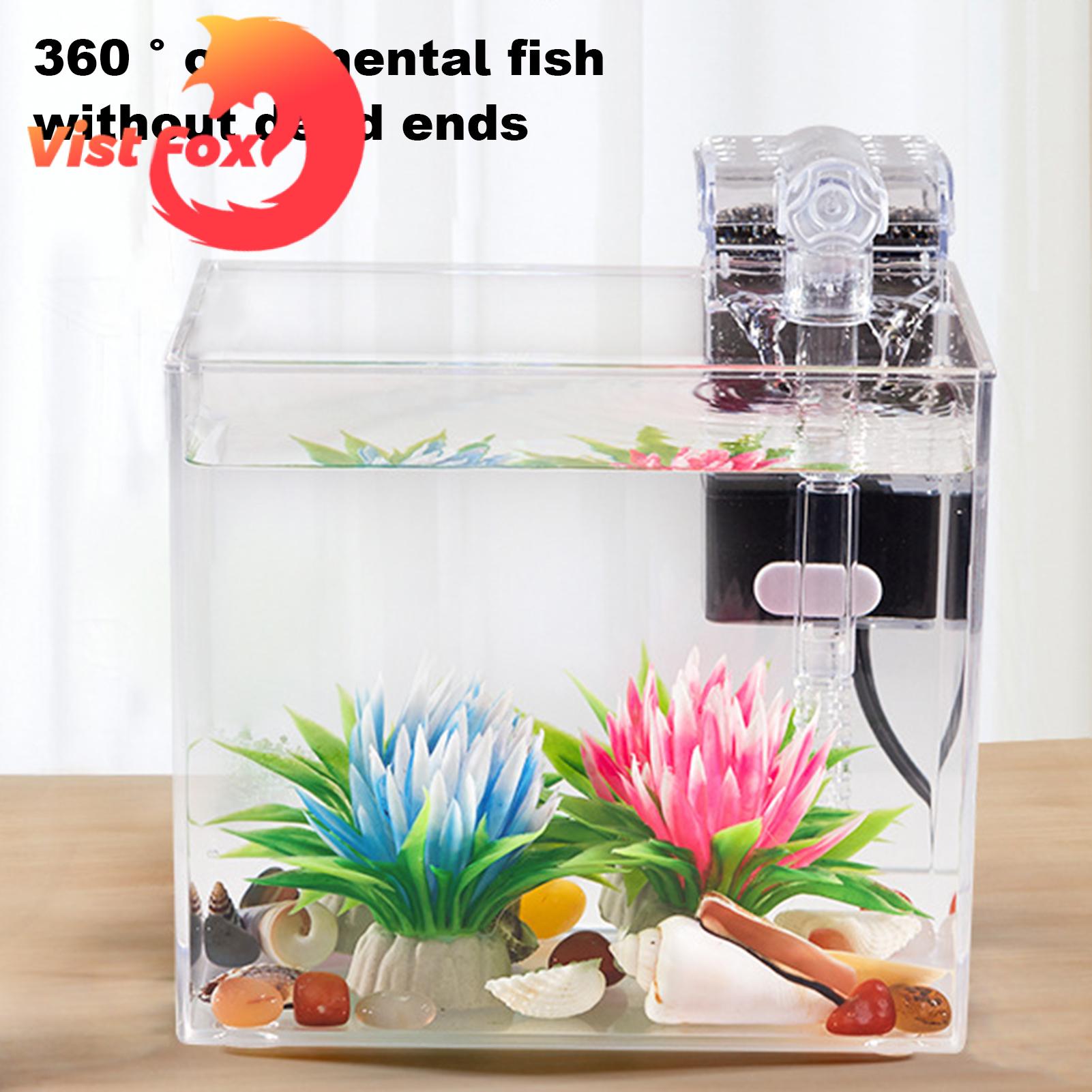 Tabletop Fish Tank 360 Degree Viewing Betta Fish Tank Aquarium for Home Office Decor High Light Transmittance Non-slip Base Ideal for Study Room Desktop Wide Screen Ratio Fish Tank. 