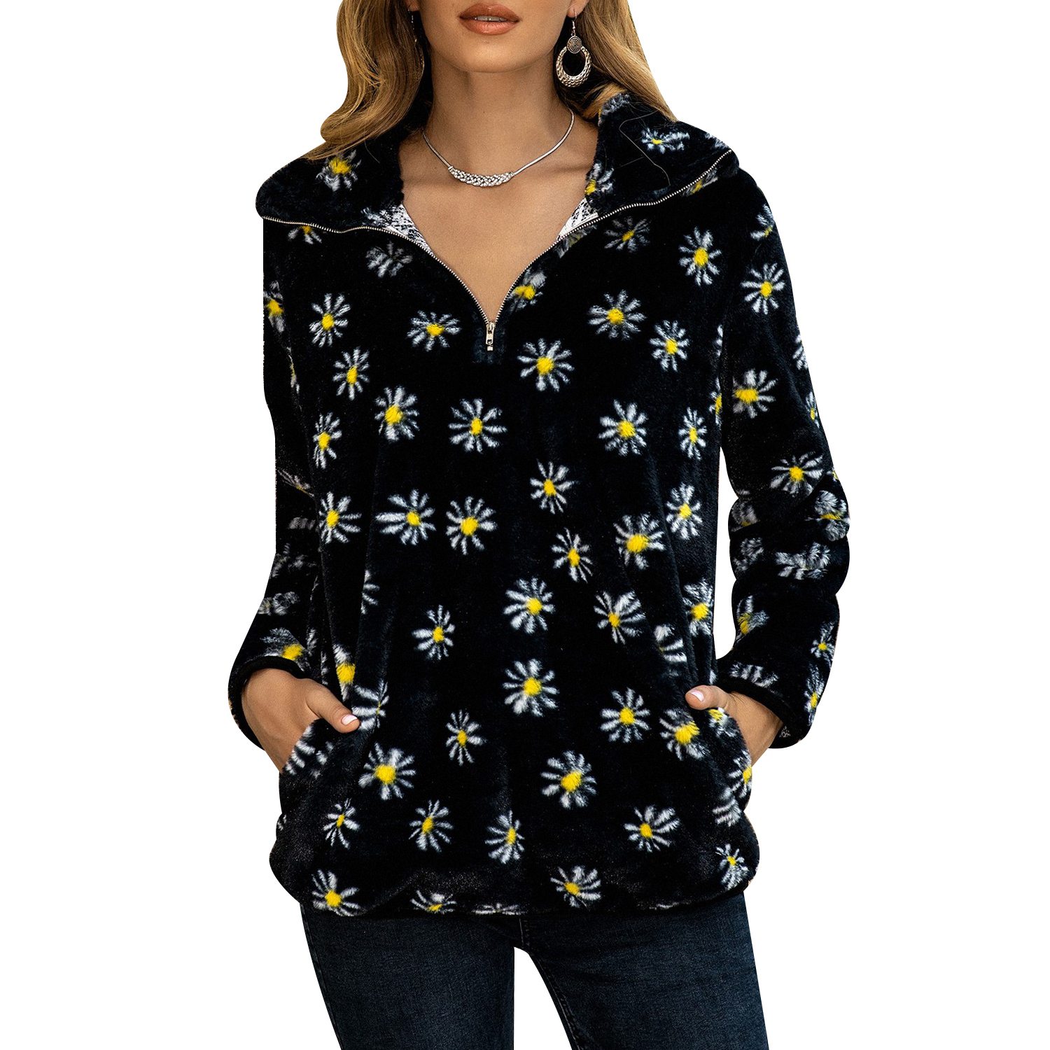 black zipper sweater womens