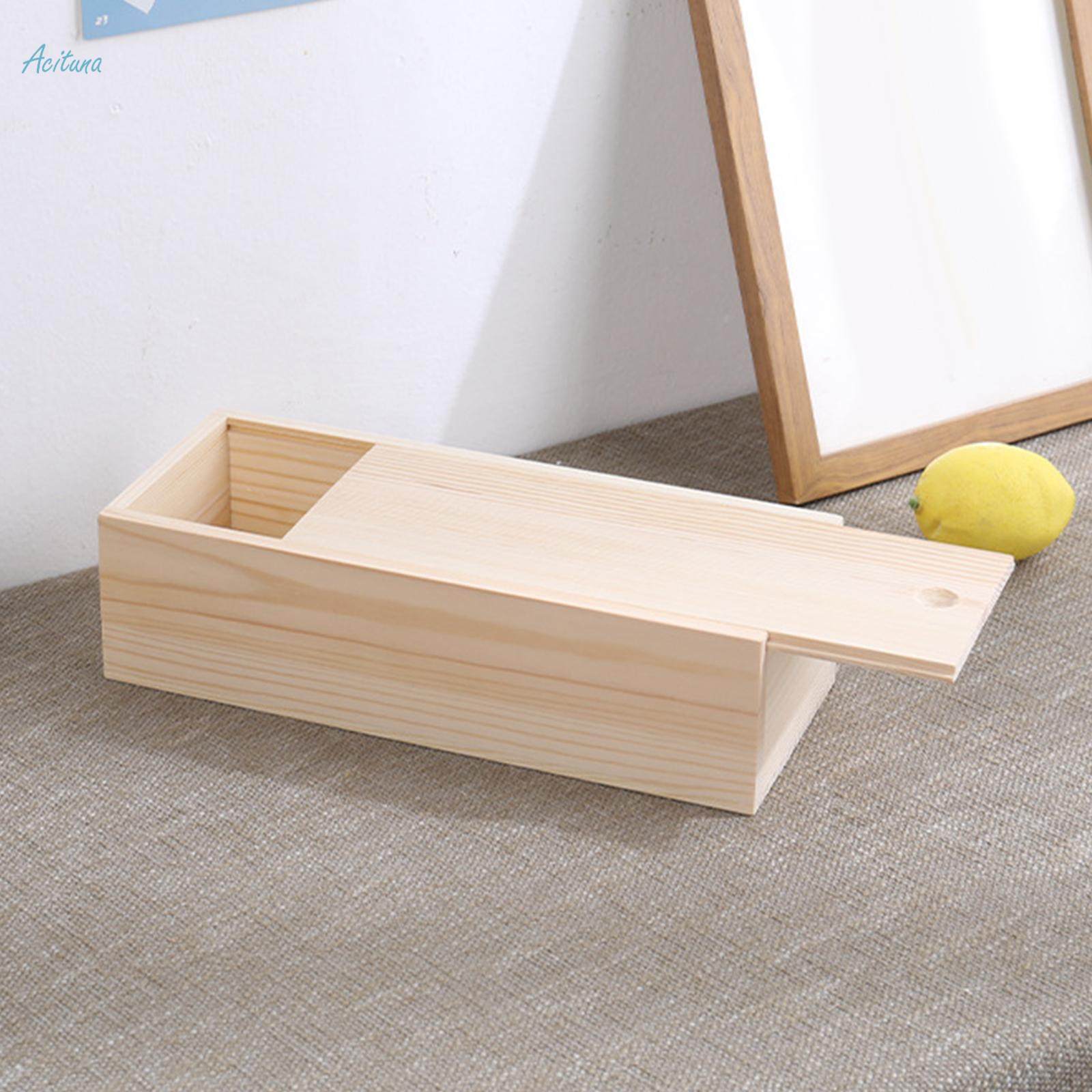 Unfinished Wooden Box Wooden Boxes for Crafts Unpainted Rectangular Empty Wood Case with Slide Lid. 