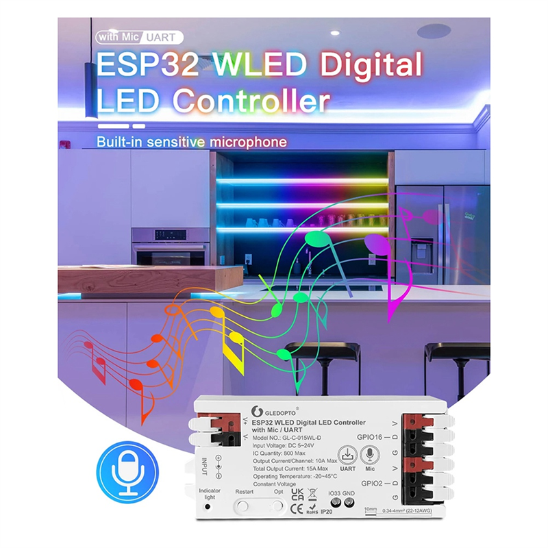 ESP32 WLED LED Light Strip Controller Mic Black. 