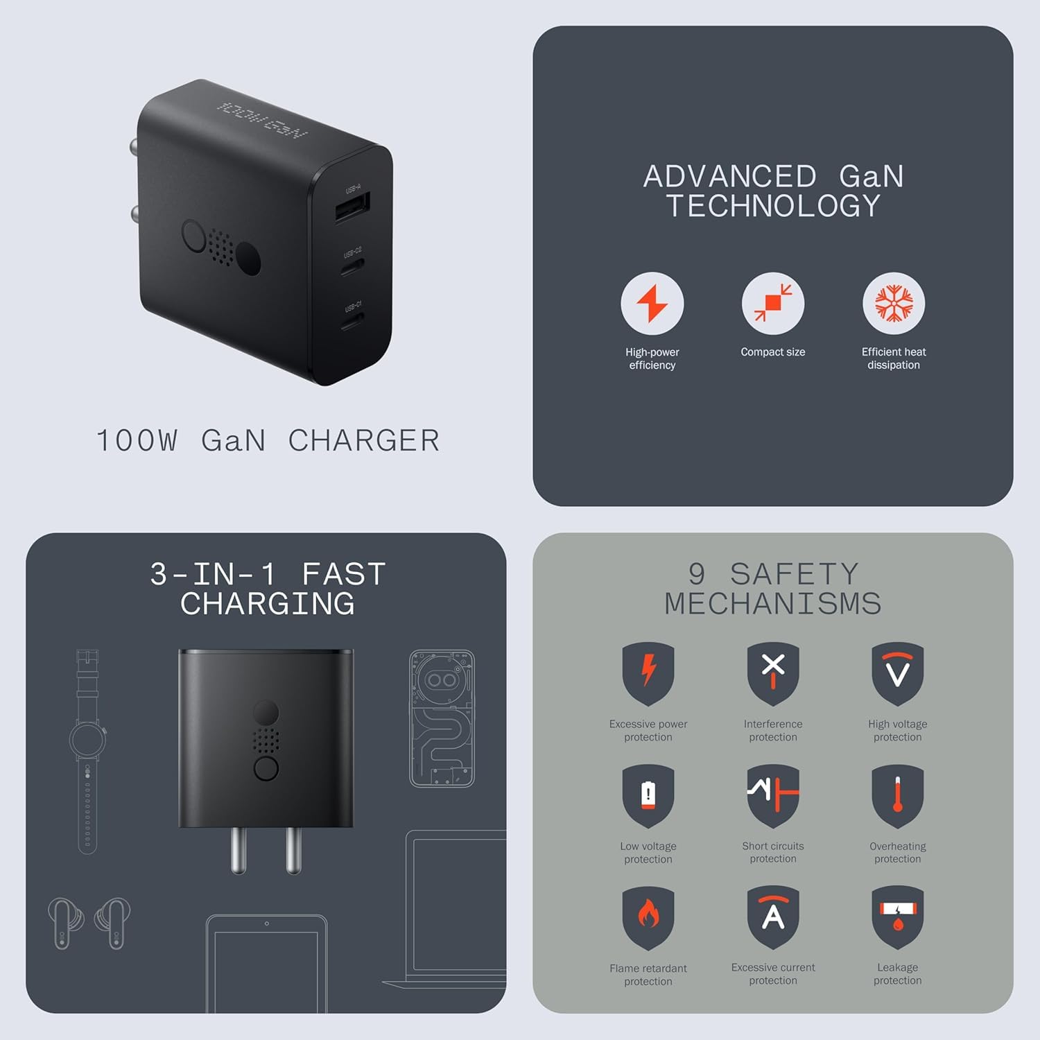 100W CMF by Nothing Super Fast Charger Adapter with C to C Cable for CMF Phone 1/Nothing Phone 2A/ 2a Plus/Phone 2/Buds, CMF 100w GaN Power Adapter for Mobile, 100W Type C Charging Adaptor. 