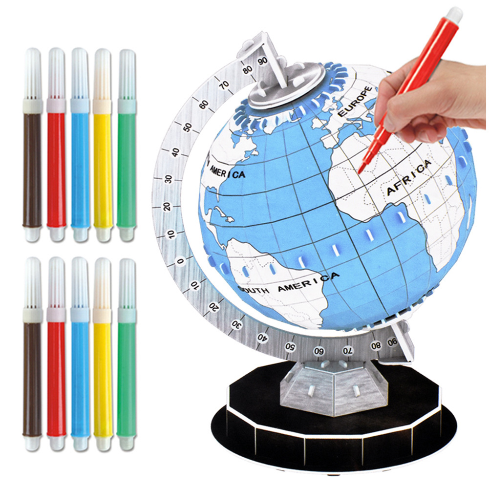 Kids DIY Assembly Color Paint Graffiti Paper 3D Globe Model Puzzle Toy Home Decor. 