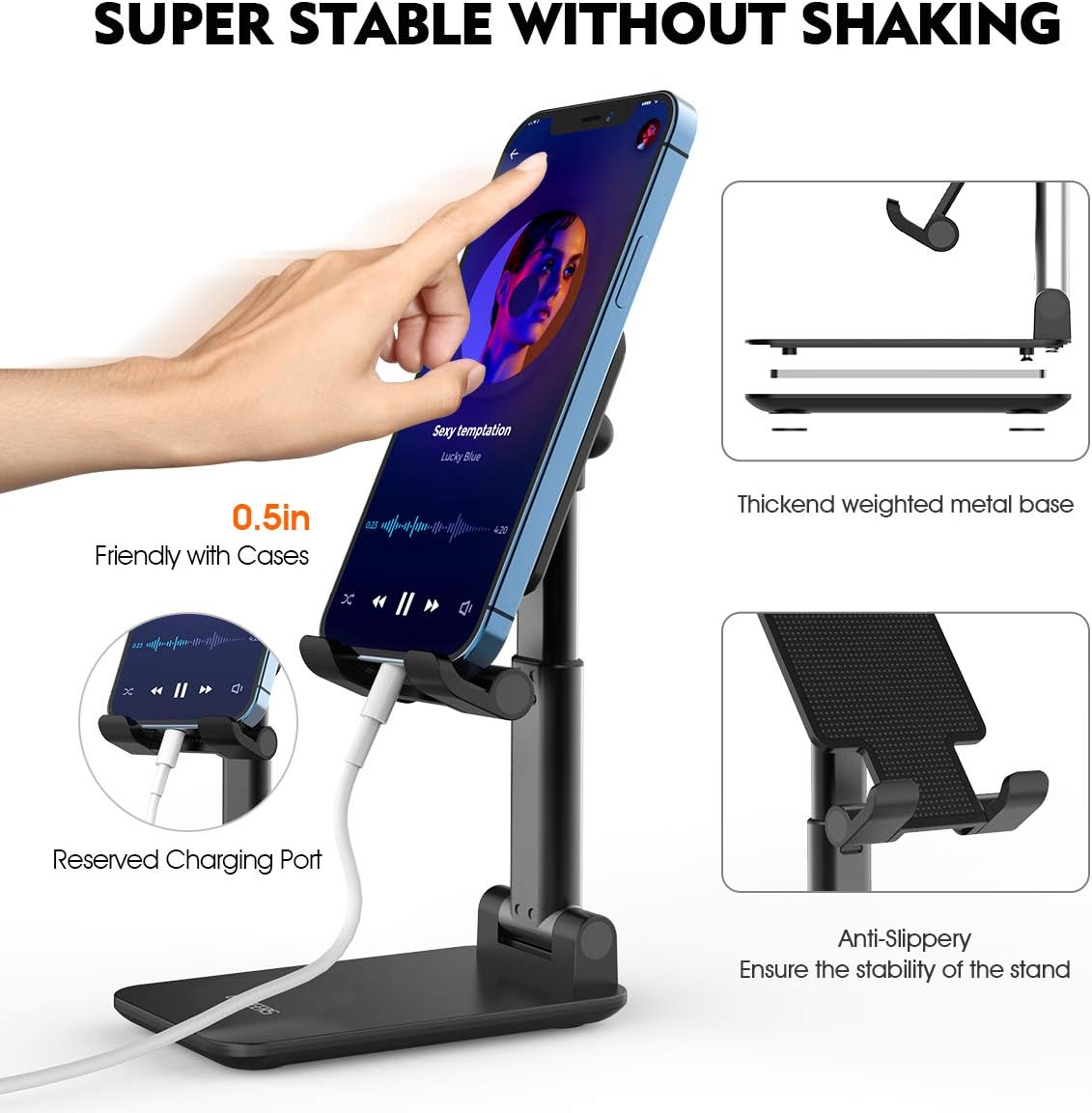 1 pcs Cell Phone Stand, Licheers Foldable Phone Holder, Angle Height Adjustable Phone Stand for Desk, Compatible with 4"-7" Devices