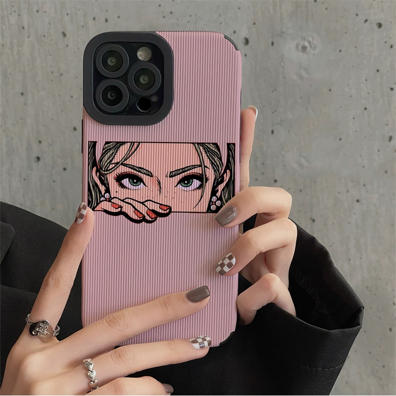 INS Anime Girl illustration Phone Case For iPhone 14 11 13 12 Phappyro XS Max Mini 7 8 Plus SE X XR Pink Soft Silicone Cover Fundas