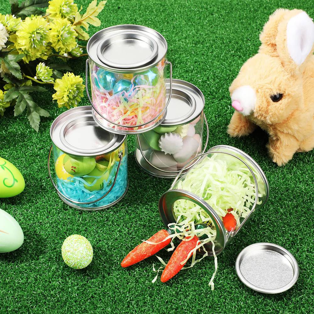 Paint Bucket Clear Bucket with Metal Lids and Handle Decorative Clear Plastic Bucket Storage Clear Paint Can 8 Pack. 