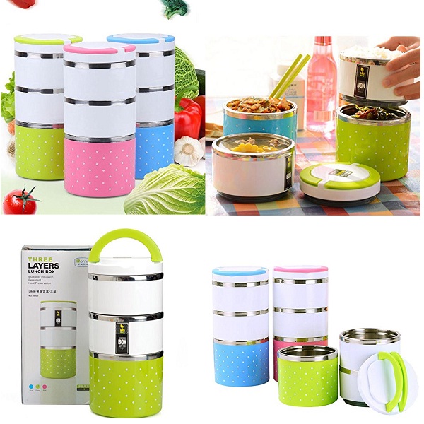 3 Layer Hotpot Lunch Box 1260ml with Double Handles, Insulation, and Heat Preservation, Stainless Steel Inner, Silicone Seal. 