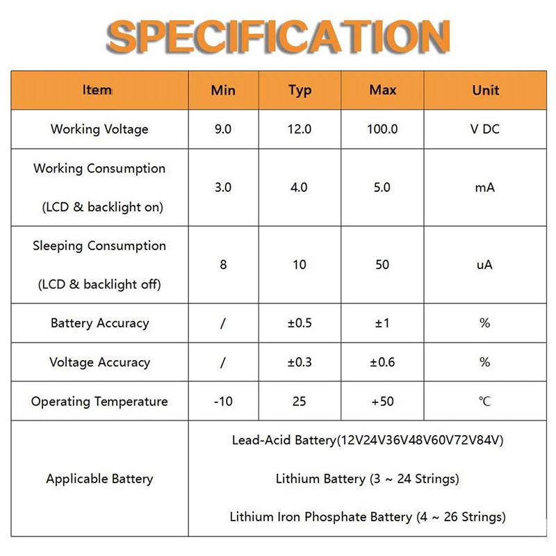 Battery Meter Battery Capacity Voltage Monitor, DC 12/24/36/48/60/72/84V Battery Capacity Voltage Gauge Indicator. 