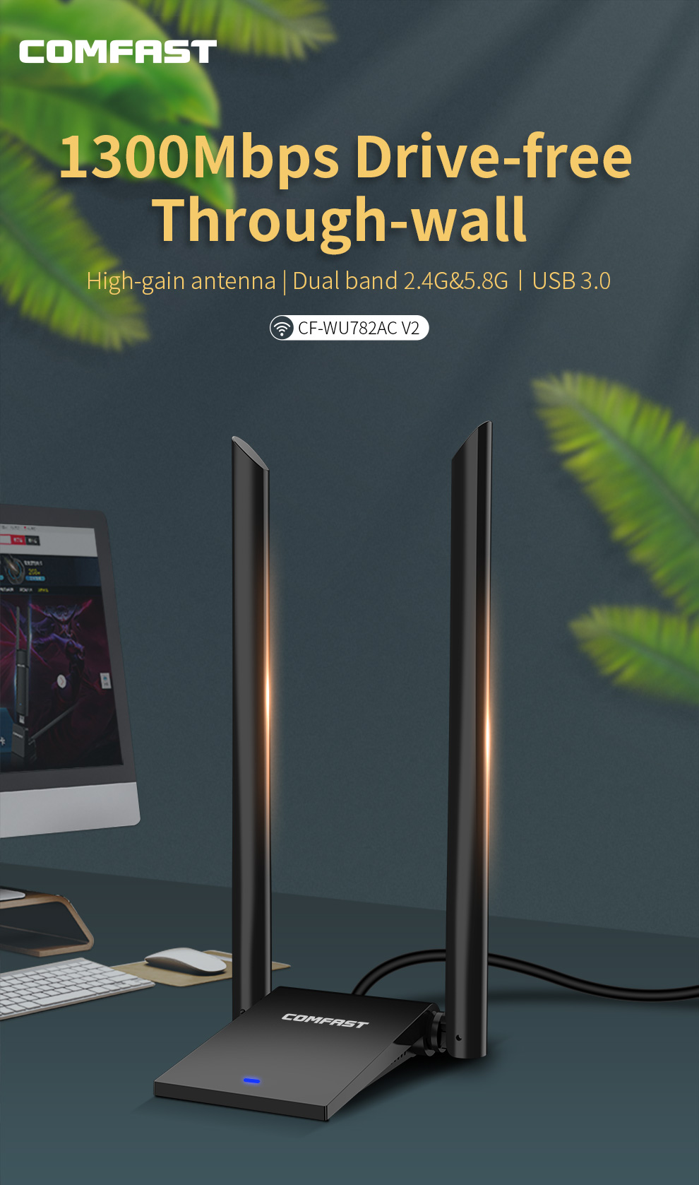 1300-1900Mbps WiFi Adapter Usb 3.0 Para Pc MT7612U/RTL8814AU Placa De Rede Network Card Antena Cle Wifi Win 7/8/10/11/Kali Linux. 