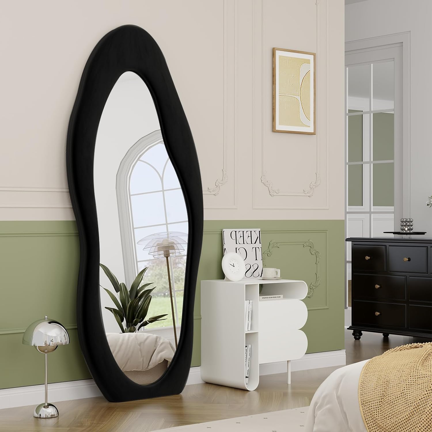 71 x 30 Irregular Full Length Mirror with Flannel Wrapped Wooden Frame - Extra Large Full Mirror for Hanging or Leaning. 