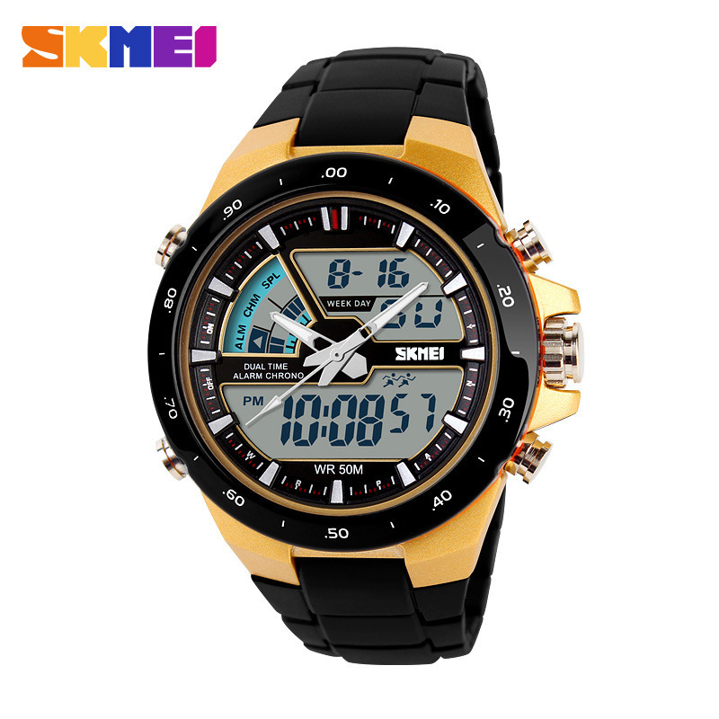SKMEI 1016 Sport Waterproof Watch Men Quartz Digit Dual Time Stopwatch Dual Display Wristwatches Men's Clock Relogio Masculino