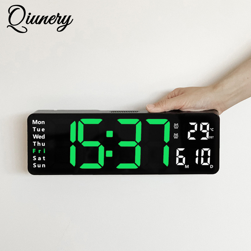 13-inch Led Digital Alarm Clock Time Date Temperature Week Display Wall-mounted Electronic Wall Clock. 