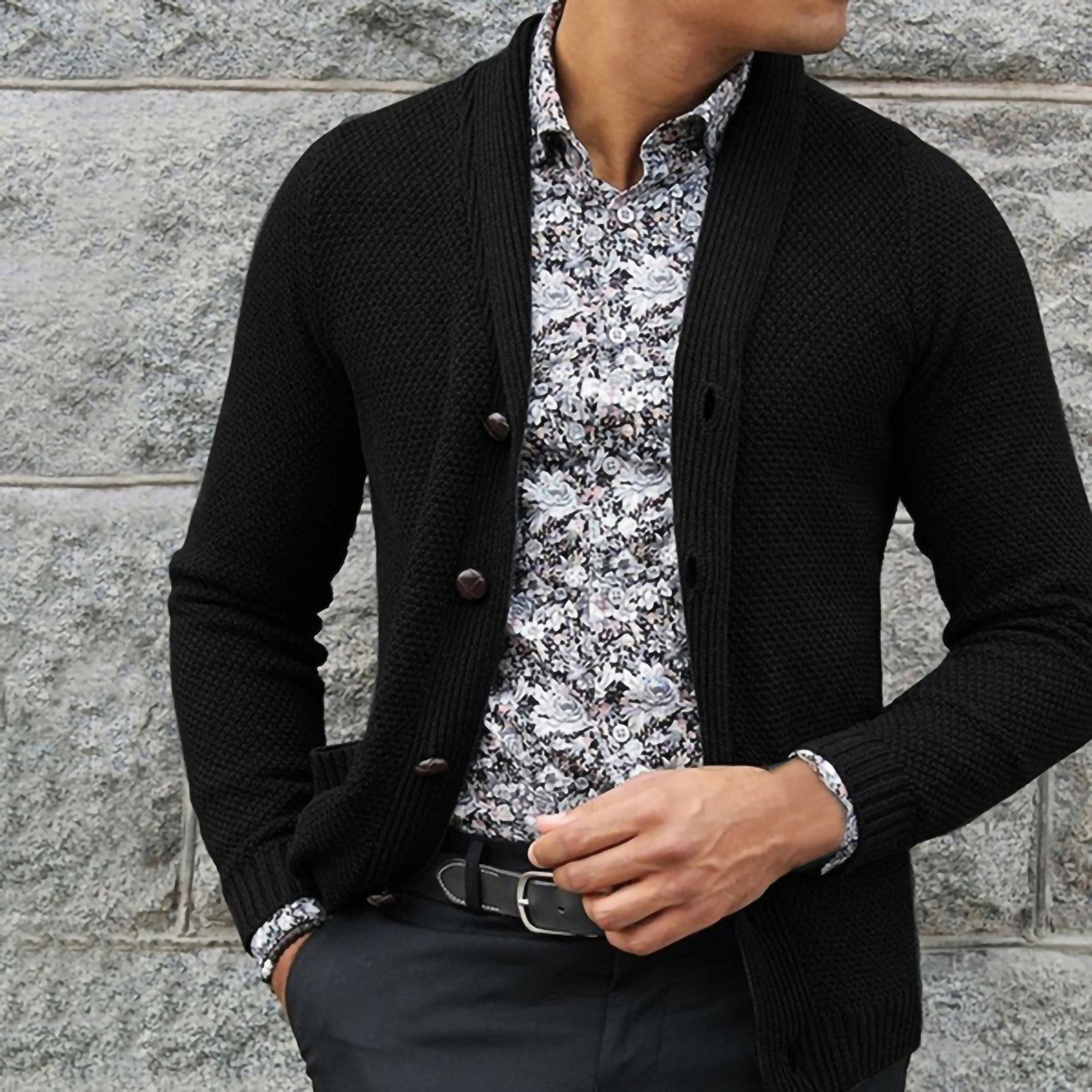 Men Sweater Coat Solid Color Pure Color Buttons Sweater Coat. 