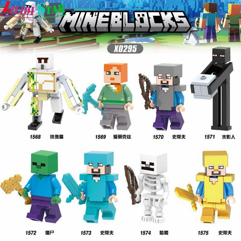 My World LegoING Minecraft Minifigures Steve Alex Zombie Iron Golem Enderman Model Building Blocks Diy Toys Gifts. 