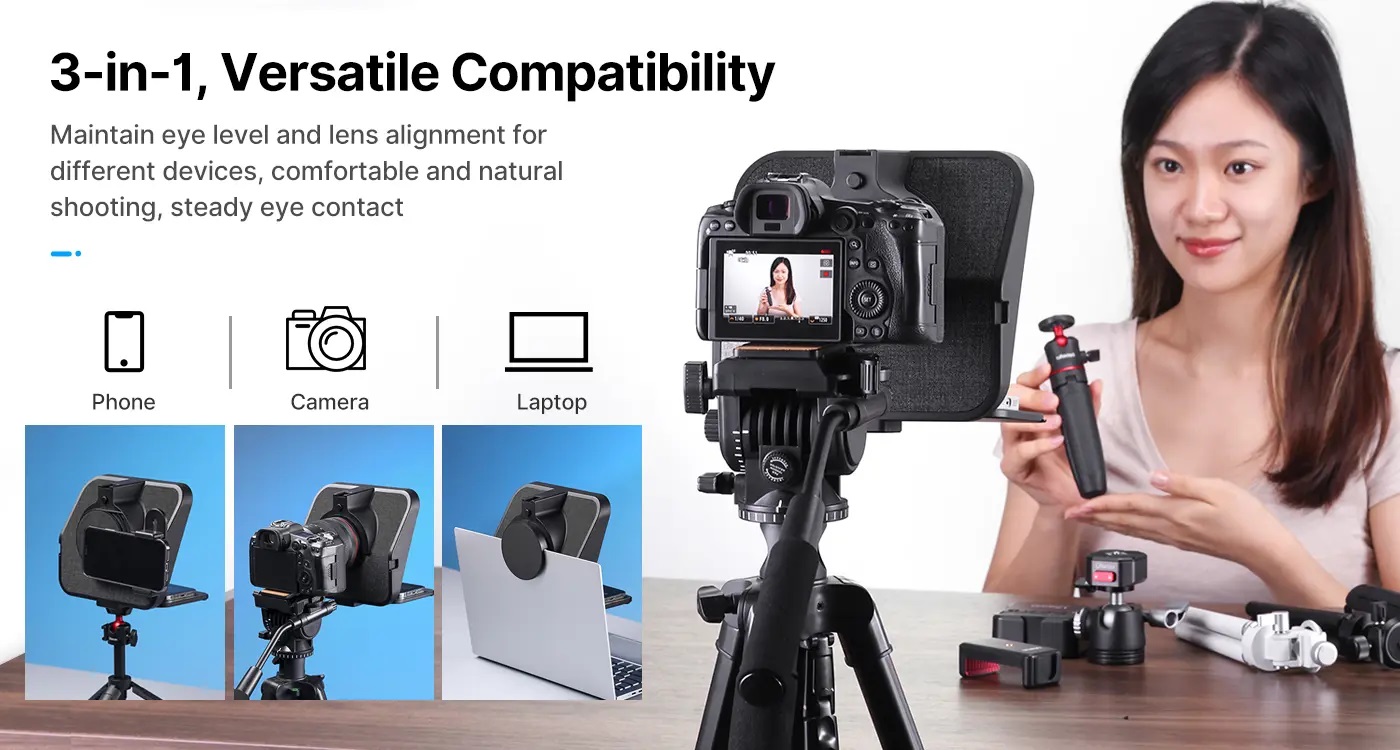 ULANZI RT02 Universal Teleprompter for Camera, Tablet, Smartphone with Remote Control. 