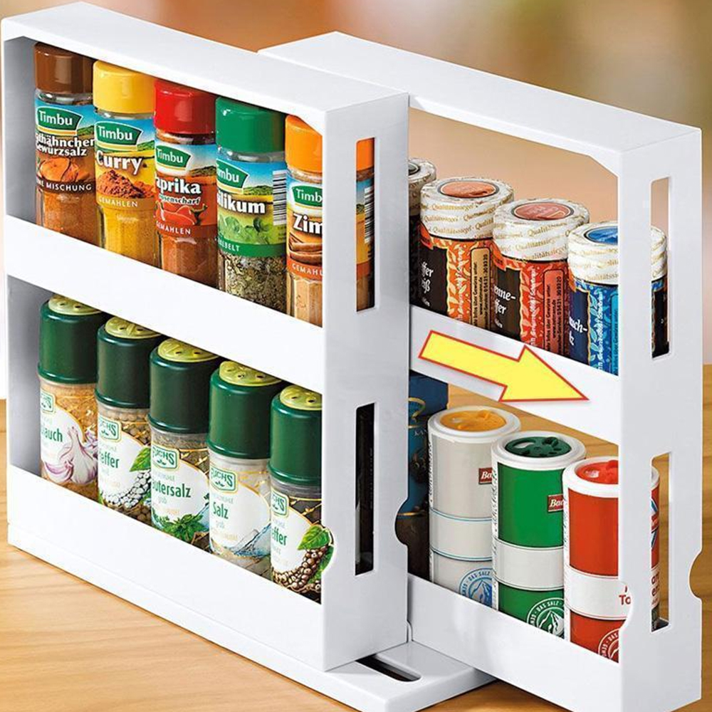 Cabinet Caddy (white)- Modular Rotating Spice Rack Organizer, Two 2-Tiered Shelves, Non-Skid Base. 