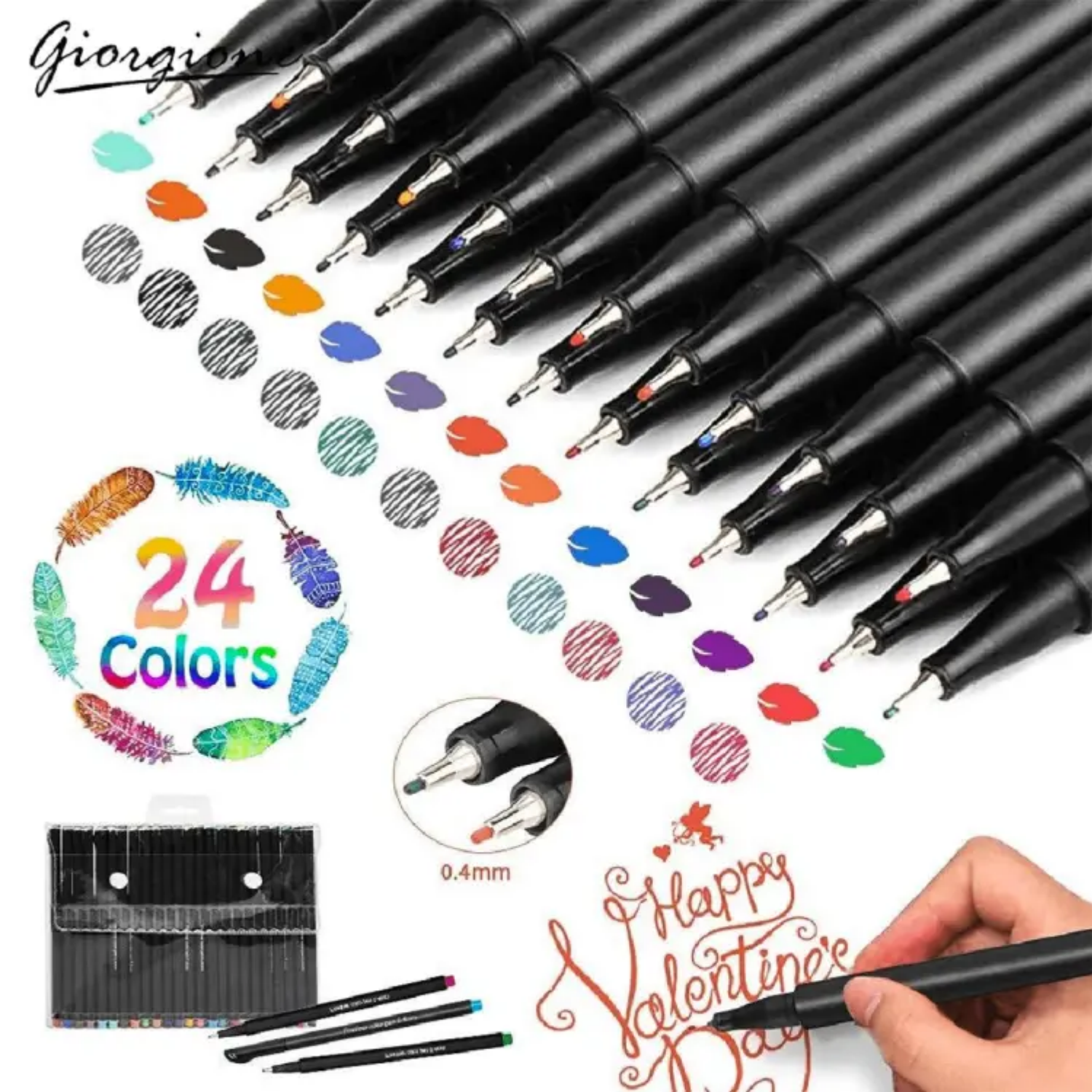 Giorgione Fineliner Pen Set 0.4mm Tip 24 Colors. 