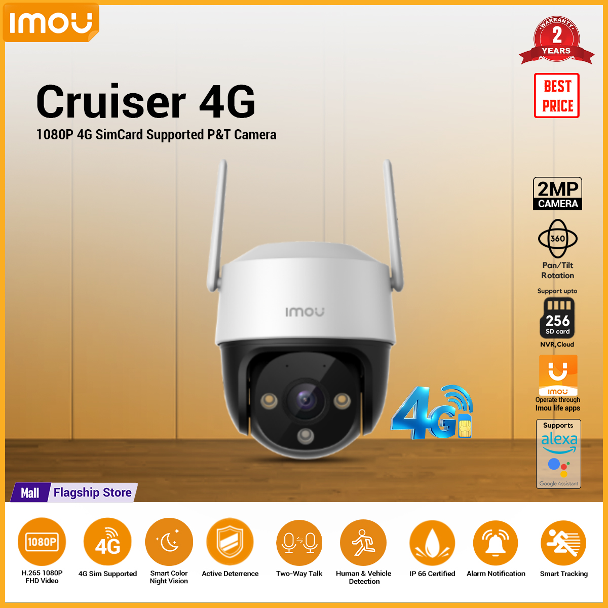 IMOU CRUISER 4G Sim Card Supported 2mp Pan & Tilt (PTZ) IP Camera  4G Connection | 1080P HD Image | Panoramic Pan & Tilt | Human Detection | Smart Tracking