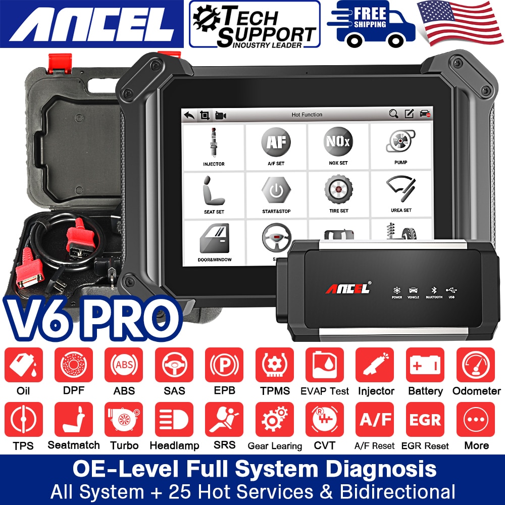 ANCEL V6 PRO OBD2 Automotive Scanner Full System Scan Tool IMMO DPF ABS 25+Reset Professional OBD2 Car Diagnostic Tools PK MK808